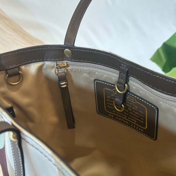 Coach Large Signature Sateen Olive Green Tote MSRP $300 - Picture 11 of 13